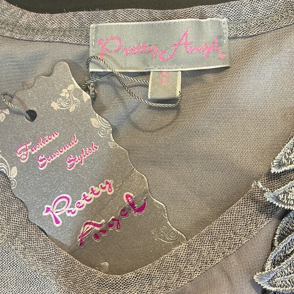 Pretty Angel Tunic,Dress,Fringe details,Sheer, Long Sleeve,Gray, Small,NWT - Picture 7 of 13